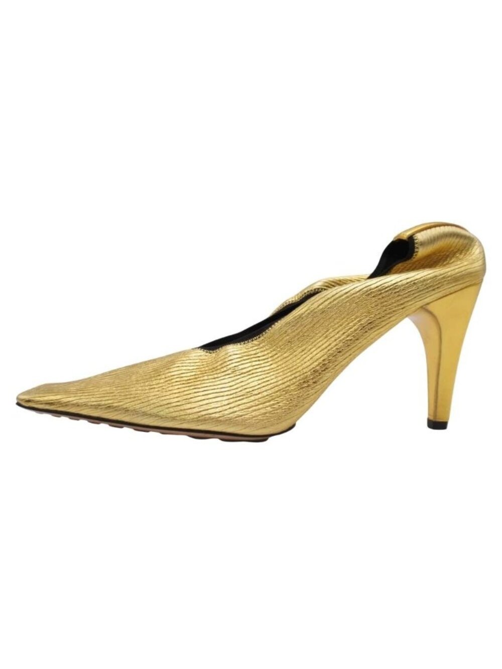Bottega Veneta Crunch Calfskin Pumps Square Toe Shoes Gold